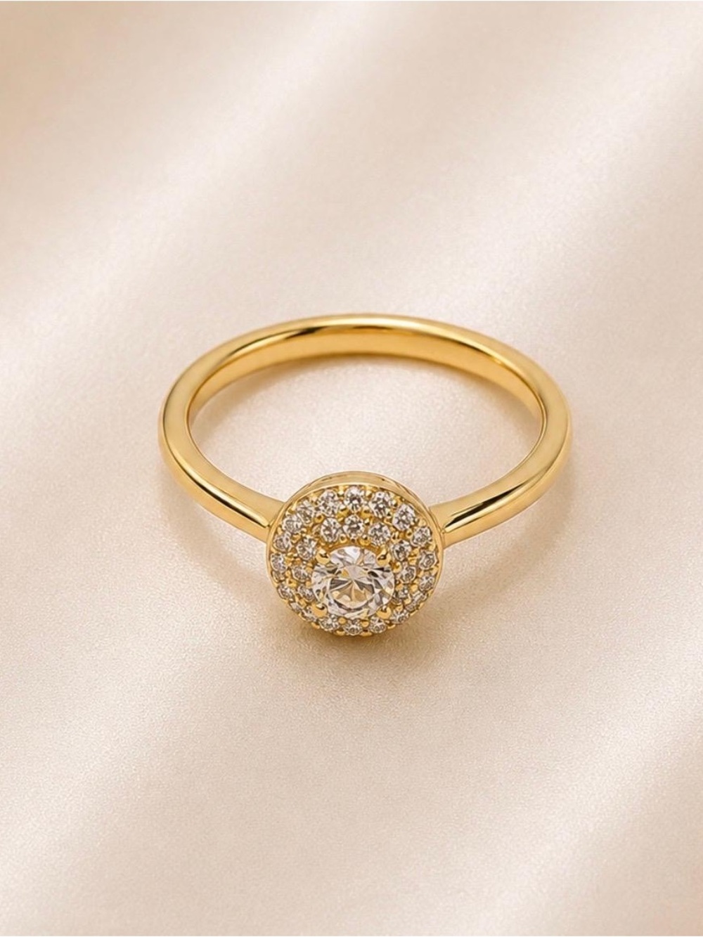 Solitaire Ring 14K Gold Plated Halo CZ. Woman Jewelry/ Forever Collection - New!